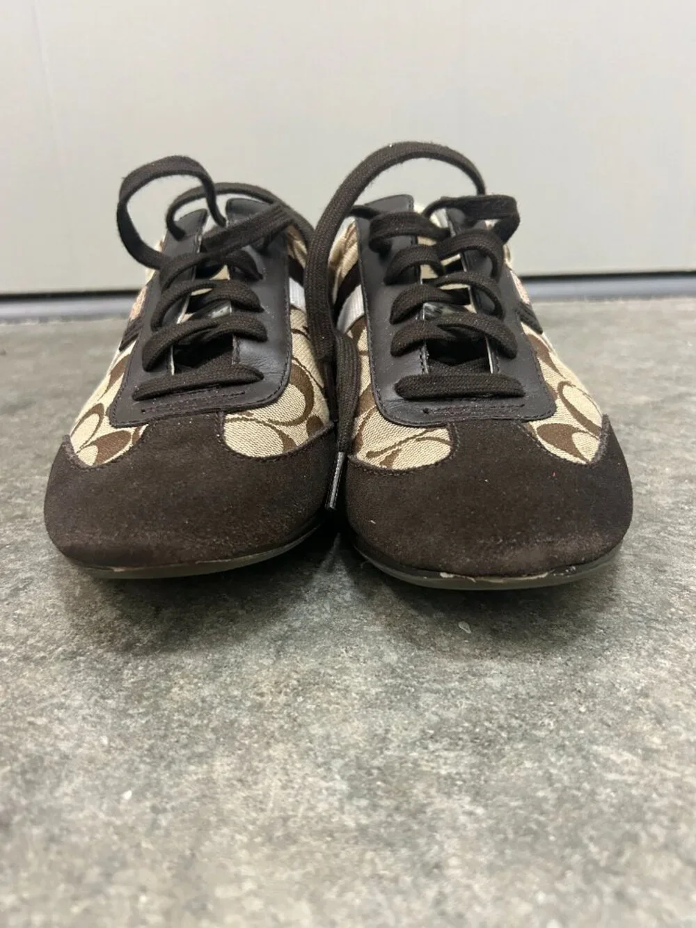 Vintage COACH Joss Signature C Jacquard Suede Sneakers Brown Q293 Women’s 9M